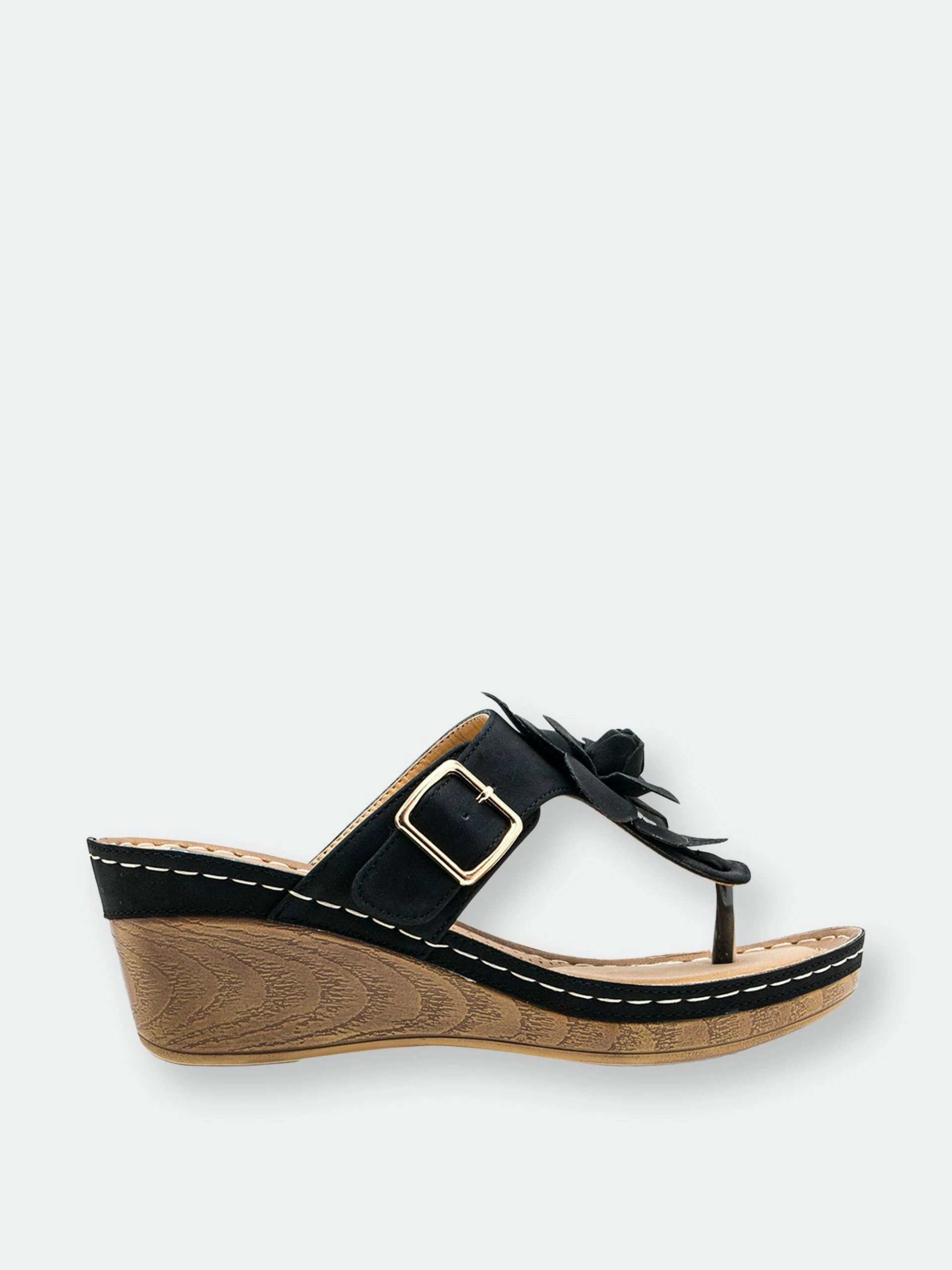 GC SHOES Flora Black Wedge Sandals - Image 2