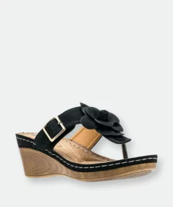 GC SHOES Flora Black Wedge Sandals