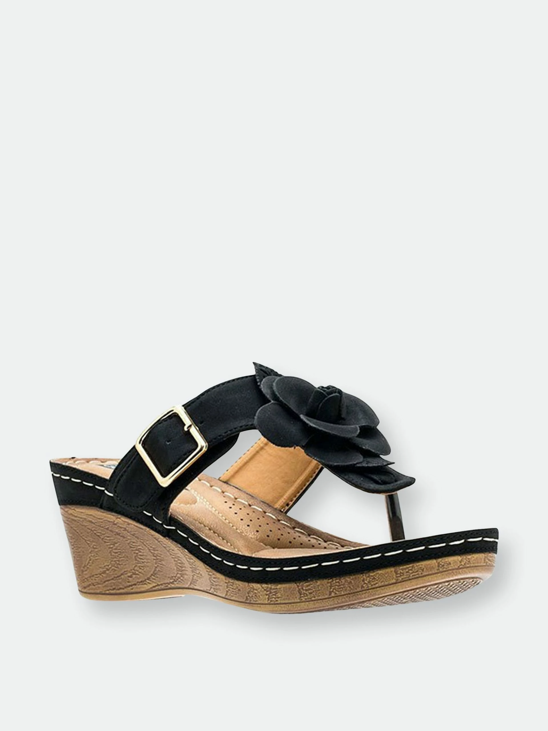 GC SHOES Flora Black Wedge Sandals