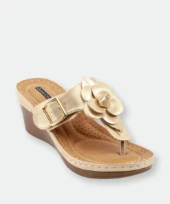 GC SHOES Flora Gold Wedge Sandals
