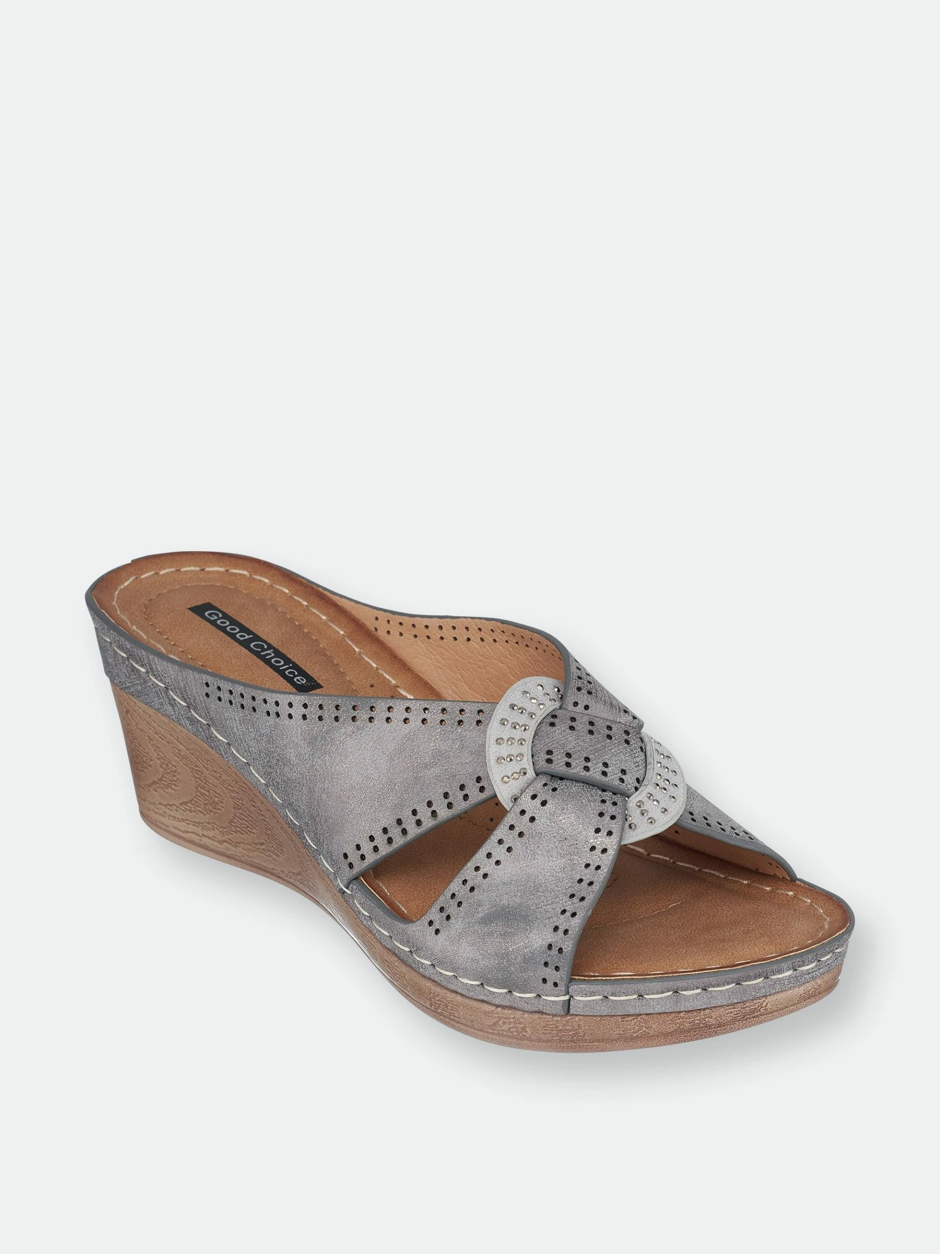 GC SHOES Isele Pewter Wedge Sandals