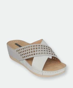 GC SHOES Isabella Silver Wedge Sandals
