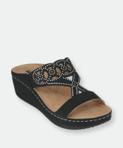 GC SHOES Anni Black Wedge Sandals