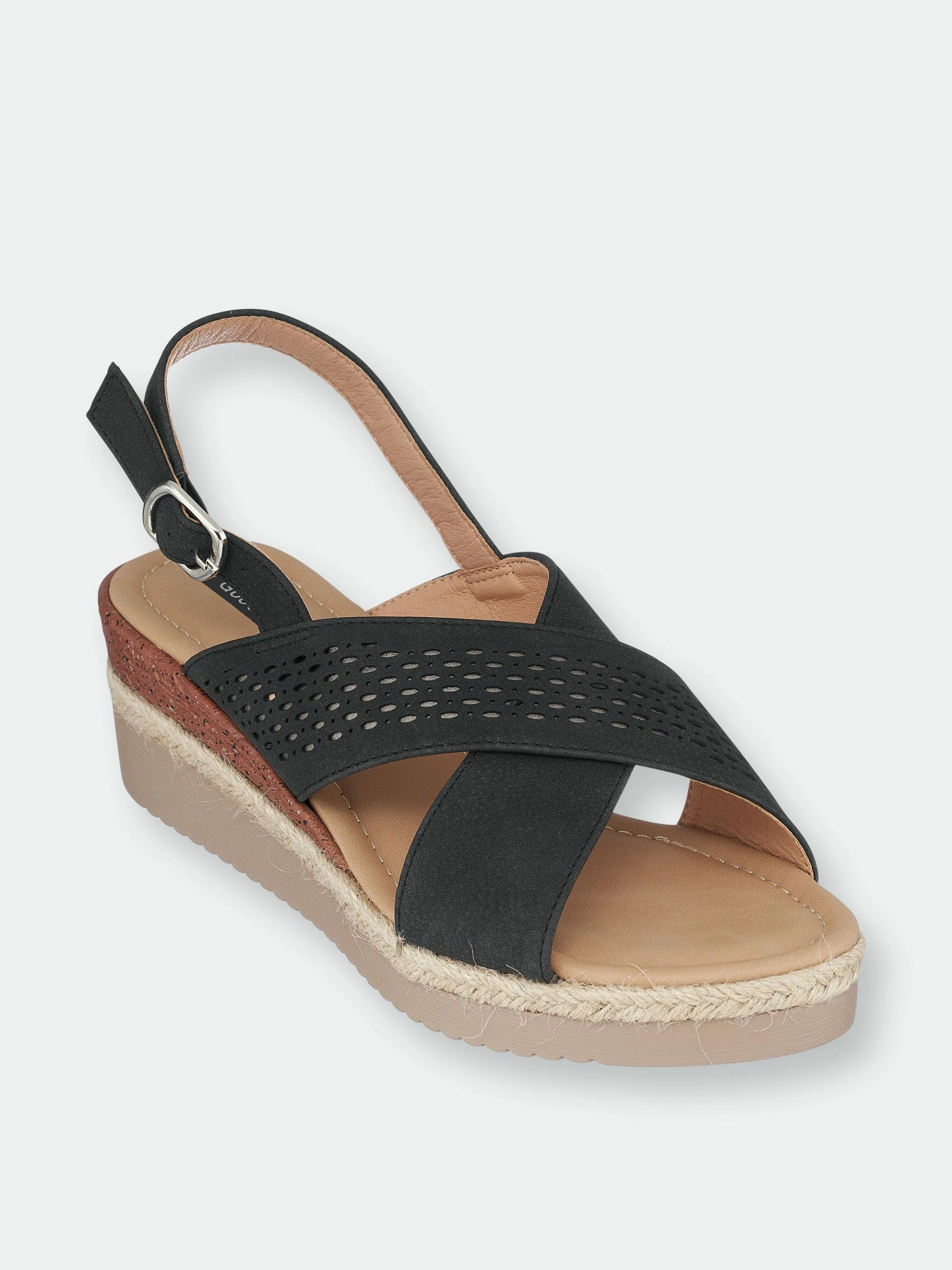 GC SHOES Ini Black Wedge Sandals