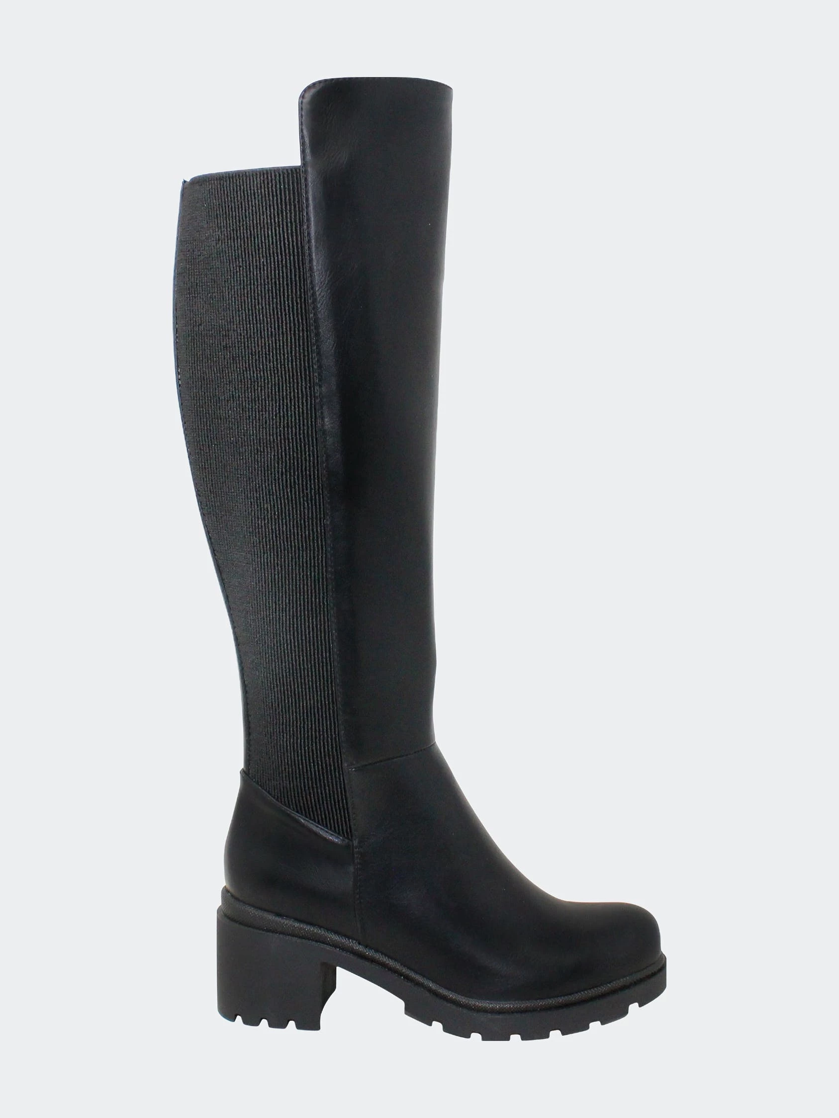 SOBEYO Women's Boots Knee High Chunky Heels Elastics Side Zipper Closure - Black PU - Image 2