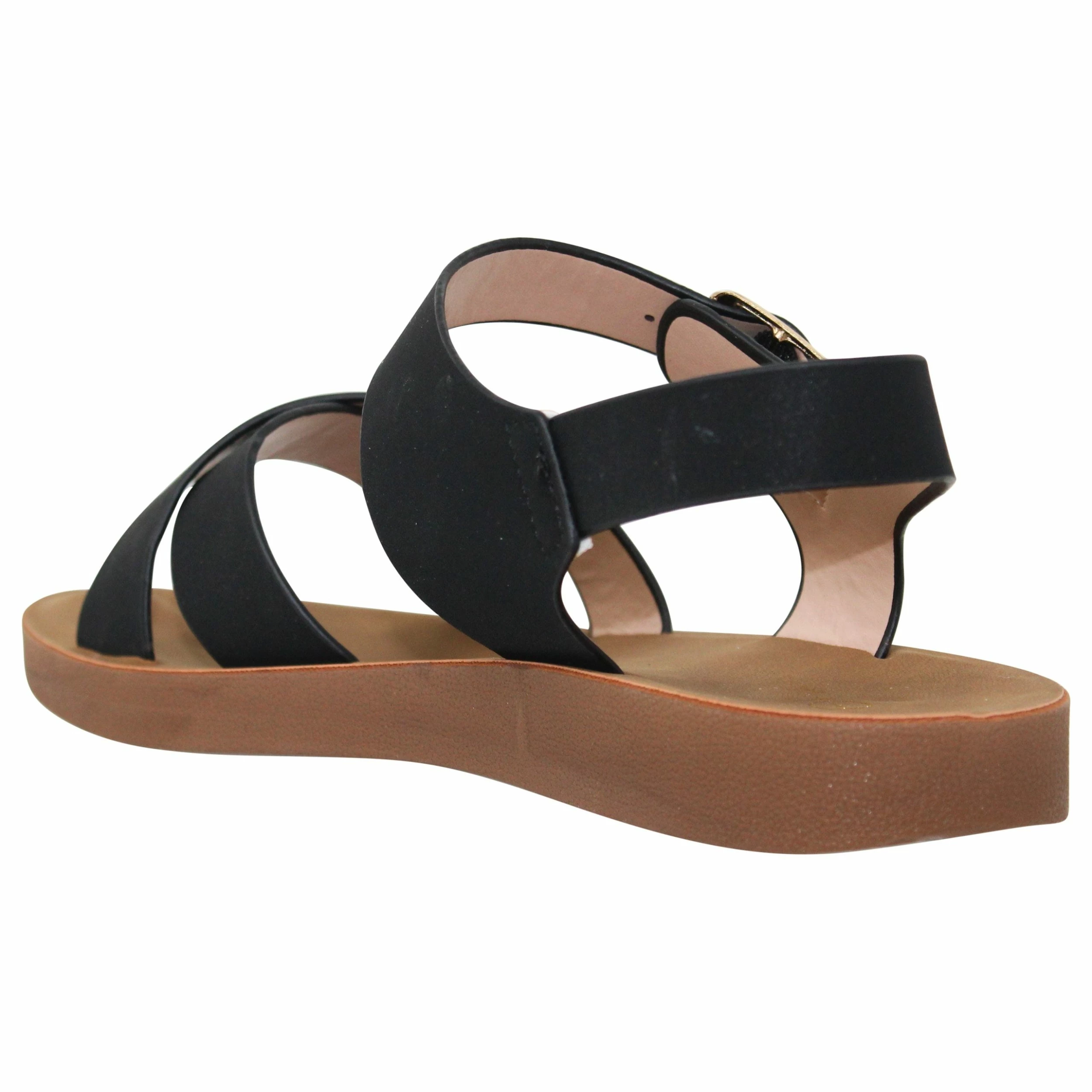 SOBEYO Women's Flatform Sandals X-Cross Ankle Strap Gold Buckles Black - Image 3