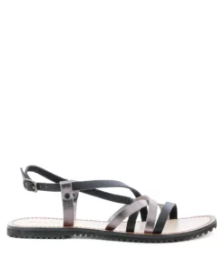 Rag & Co June Black Strappy Flat Leather Sandals