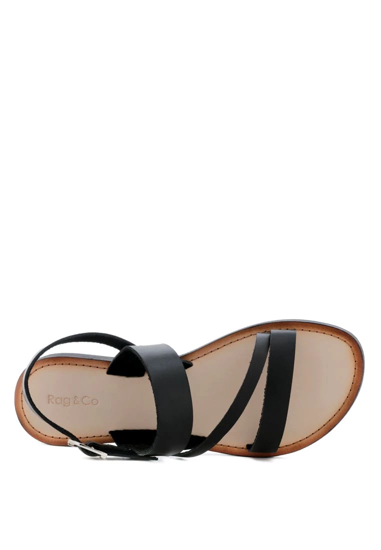 Rag & Co Mona Black Flat Sandal With Ankle Strap - Image 4