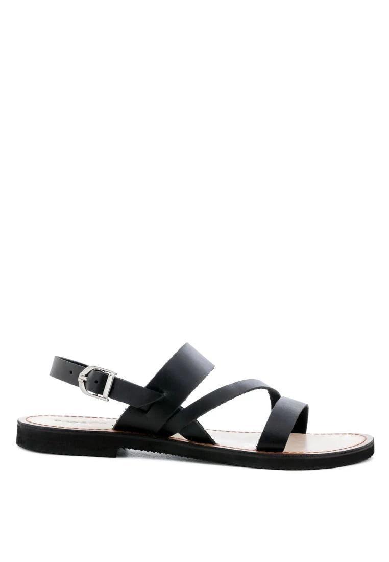 Rag & Co Mona Black Flat Sandal With Ankle Strap