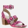 Rag & Co Nella Fuchsia Stacked Heel Leather Sandal