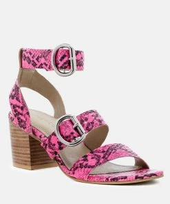 Rag & Co Nella Fuchsia Stacked Heel Leather Sandal