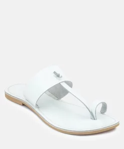 Rag & Co Leona White Thong Flat Sandals