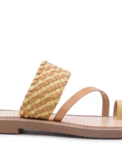 Rag & Co Isidora Mustard Braided Leather Flat Sandal