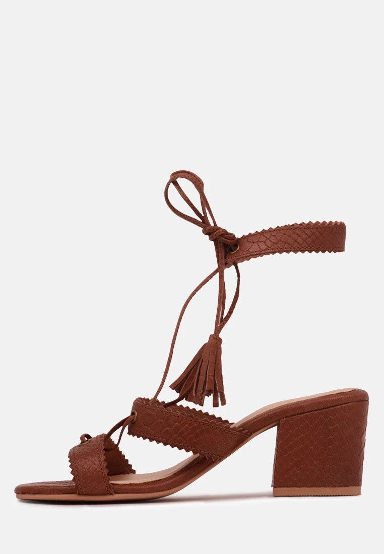 Rag & Co Zena Brown Croc Texture Leather Sandal - Image 4