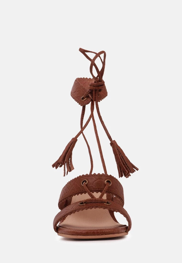 Rag & Co Zena Brown Croc Texture Leather Sandal - Image 3