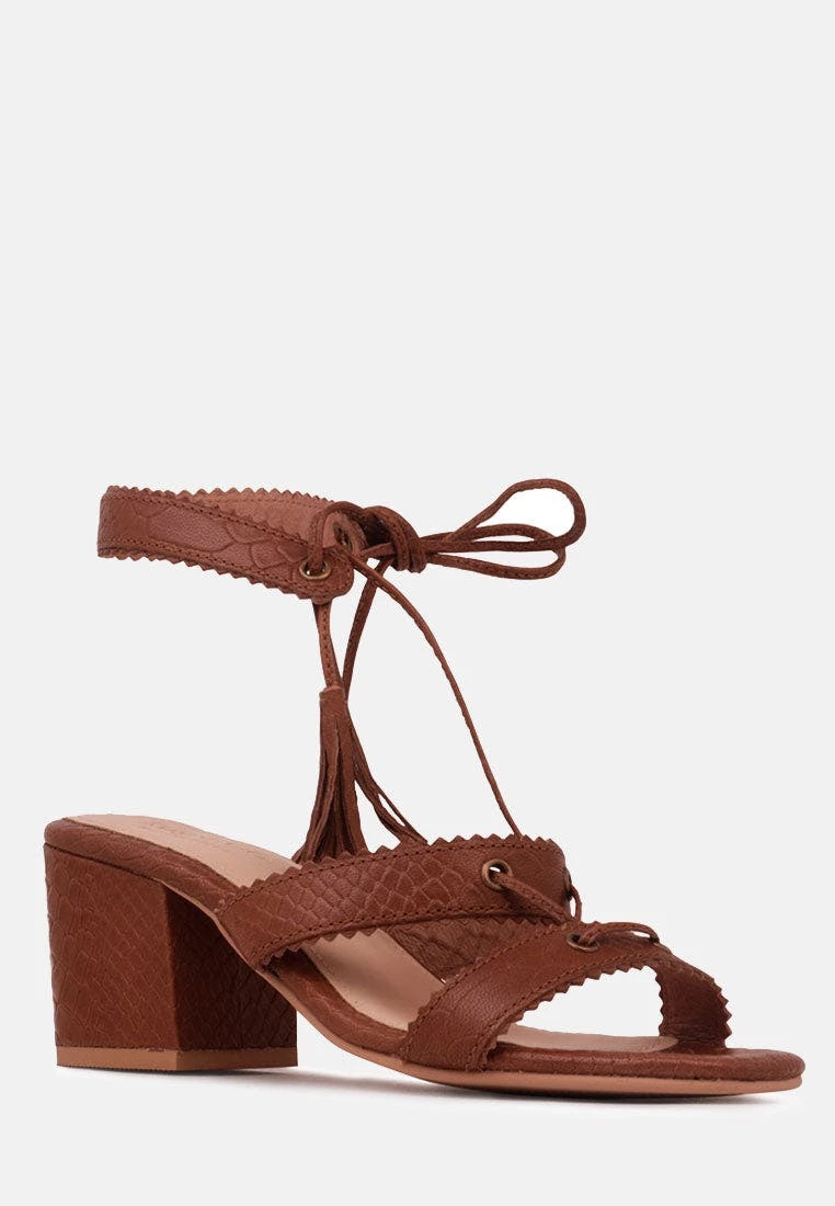Rag & Co Zena Brown Croc Texture Leather Sandal