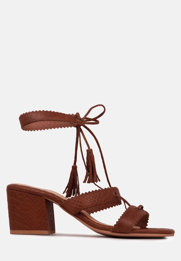 Rag & Co Zena Brown Croc Texture Leather Sandal - Image 2