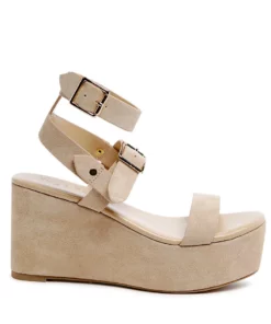 Rag & Co Portia Leather Wedge Sandal In Nude