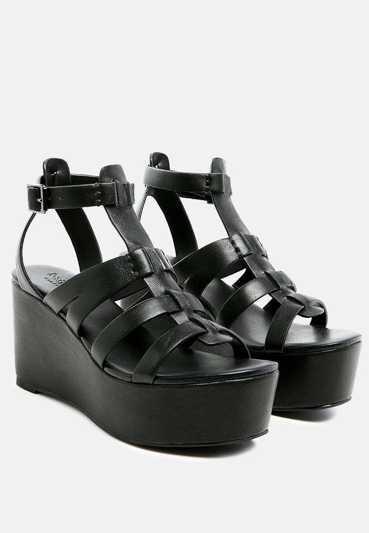 Rag & Co Windrush Cage Wedge Leather Sandal