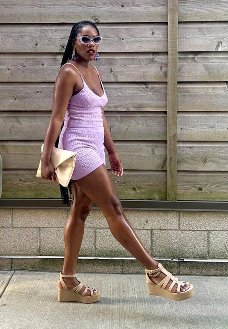 Rag & Co Windrush Cage Wedge Leather Sandal In Nude - Image 7