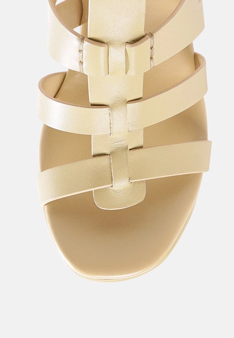 Rag & Co Windrush Cage Wedge Leather Sandal In Nude - Image 5