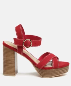 Rag & Co Houpette Suede Leather Block Heeled Sandal