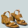 Rag & Co Swift Big Buckle Tan Leather Slingback Sandal
