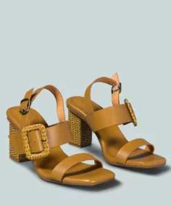 Rag & Co Swift Big Buckle Tan Leather Slingback Sandal