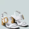 Rag & Co Swift Big Buckle White Leather Slingback Sandal
