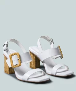 Rag & Co Swift Big Buckle White Leather Slingback Sandal