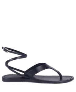 Rag & Co Wrapup Tie Around Black Flat Sandals