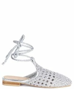 Rag & Co Bartsi Silver Handwoven Cotton Tie Up Mule Flats