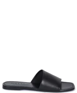 Rag & Co Tatami Black Soft Leather Classic Leather Slide Flats