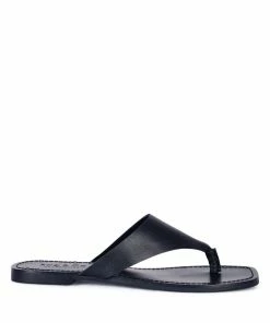 Rag & Co Orofer Black Soft Leather Luxury Thong Flats