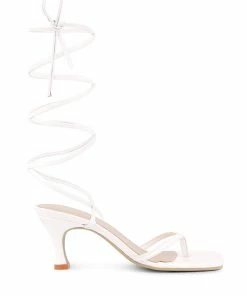 Rag & Co Dorita White Kitten Heel Lace Up Sandal
