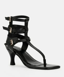 Rag & Co Nereid Kitten Heel Cut Out Gladiator Sandals - Black