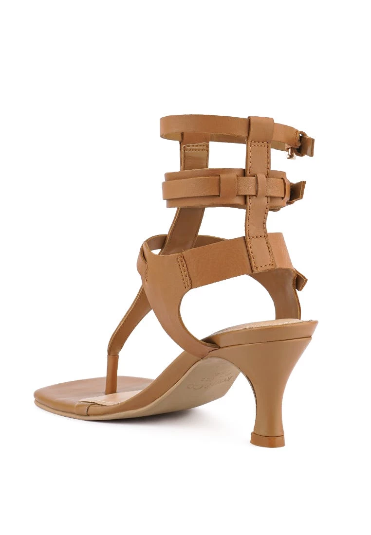 Rag & Co Nereid Tan Kitten Heel Cut Out Gladiator Sandals - Image 3