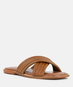 Rag & Co EURA Tan Quilted Leather Flats