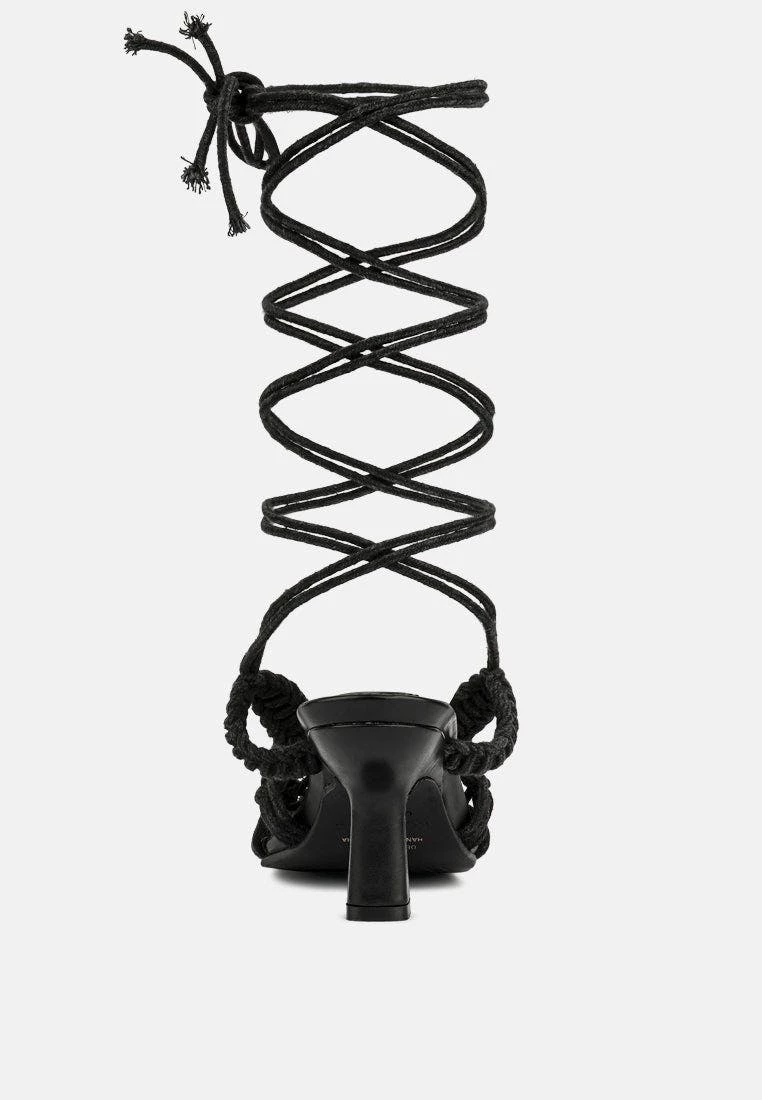 Rag & Co Beroe Black Braided Handcrafted Lace Up Sandal - Image 5