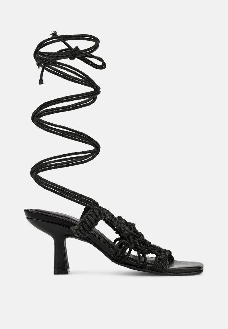 Rag & Co Beroe Black Braided Handcrafted Lace Up Sandal - Image 2