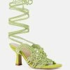 Rag & Co Beroe Green Braided Handcrafted Lace Up Sandal