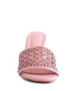 Rag & Co Tease Pink Woven Heeled Slides
