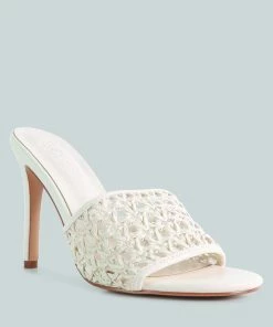 Rag & Co Tease Off White Woven Heeled Slides