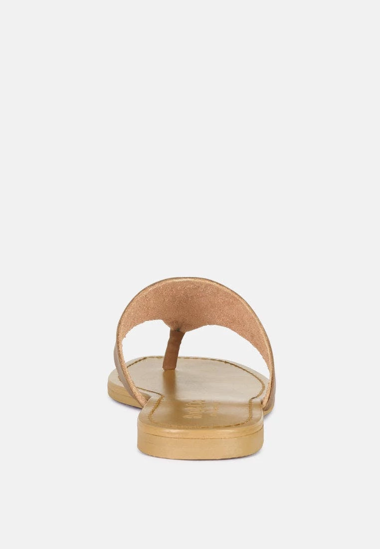 Rag & Co Orofer Tan Soft Leather Luxury Thong Flats - Image 6