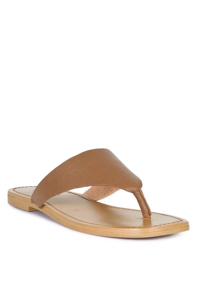 Rag & Co Orofer Tan Soft Leather Luxury Thong Flats - Image 3