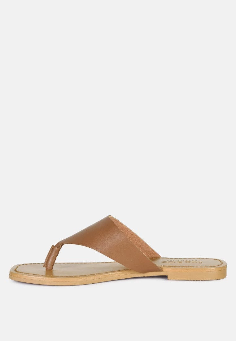 Rag & Co Orofer Tan Soft Leather Luxury Thong Flats - Image 5