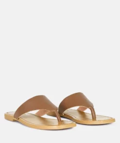 Rag & Co Orofer Tan Soft Leather Luxury Thong Flats