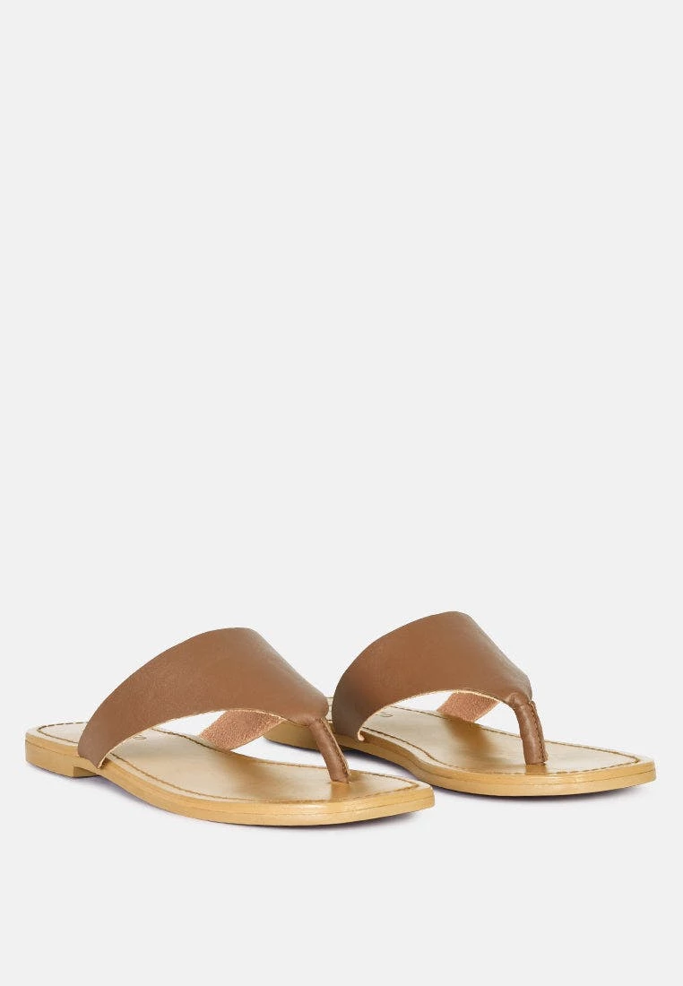 Rag & Co Orofer Tan Soft Leather Luxury Thong Flats