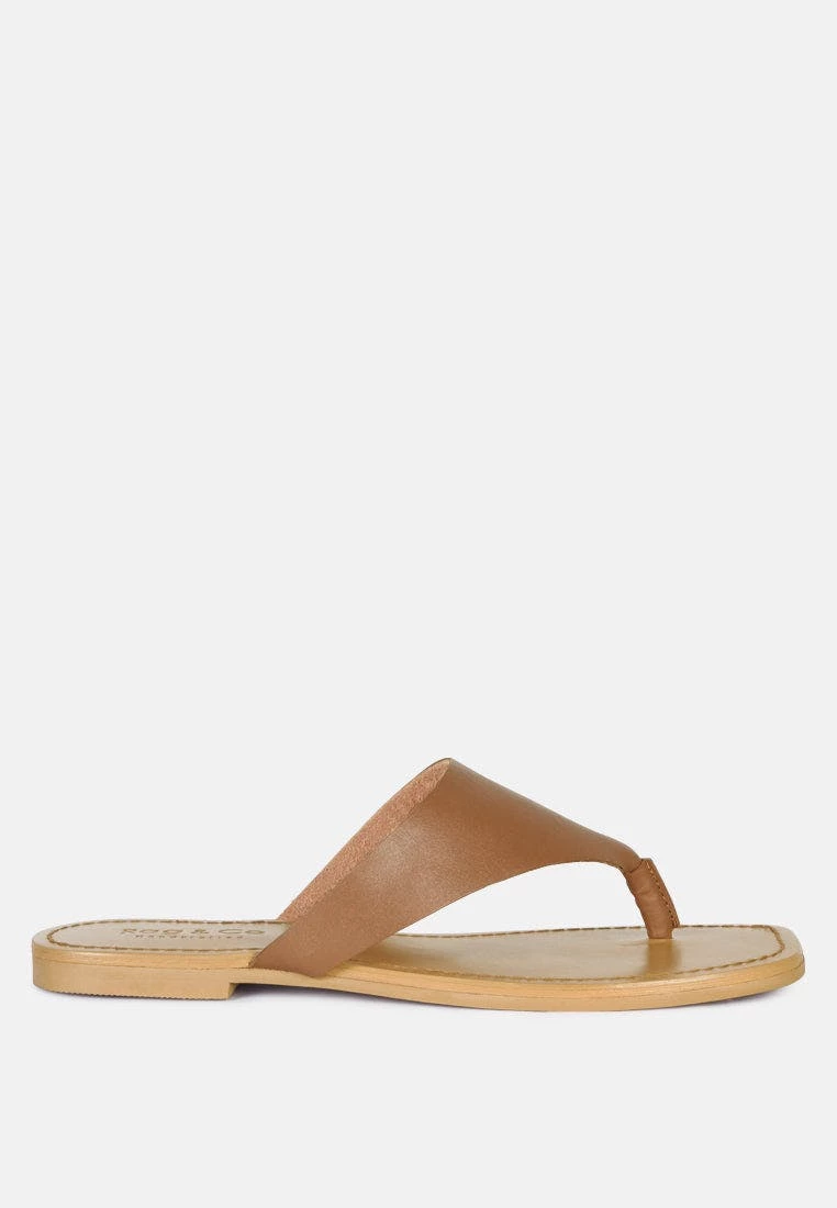 Rag & Co Orofer Tan Soft Leather Luxury Thong Flats - Image 2