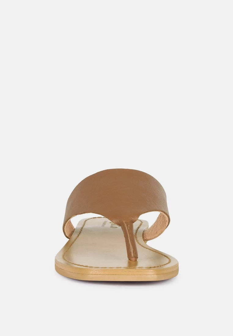 Rag & Co Orofer Tan Soft Leather Luxury Thong Flats - Image 4